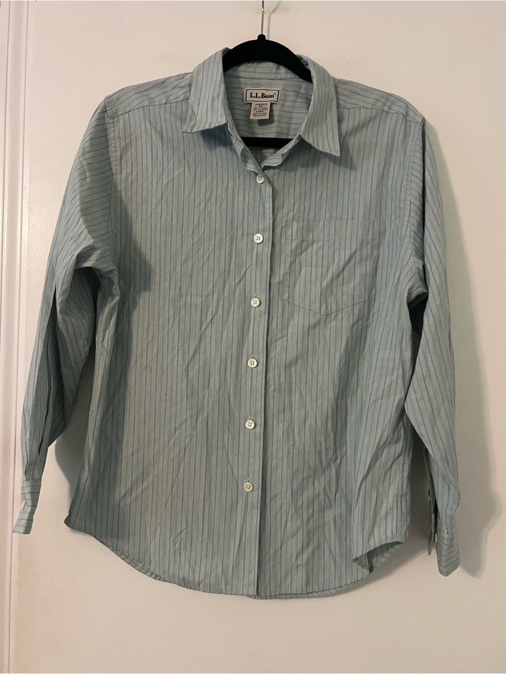 L.L. Bean Women's Light green Stripe Button-Down Shirt size S (AA128)